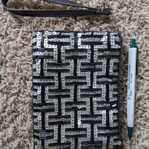 Silver and black sequin wristlet